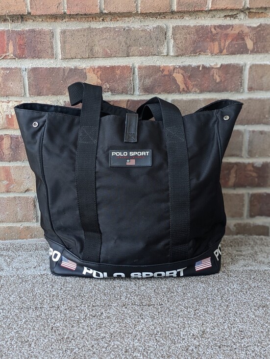 Polo Ralph Lauren Handbags - Polo Sport Ralph Lauren Vintage Tote Bag Black Canvas Big Spellout Flag Large